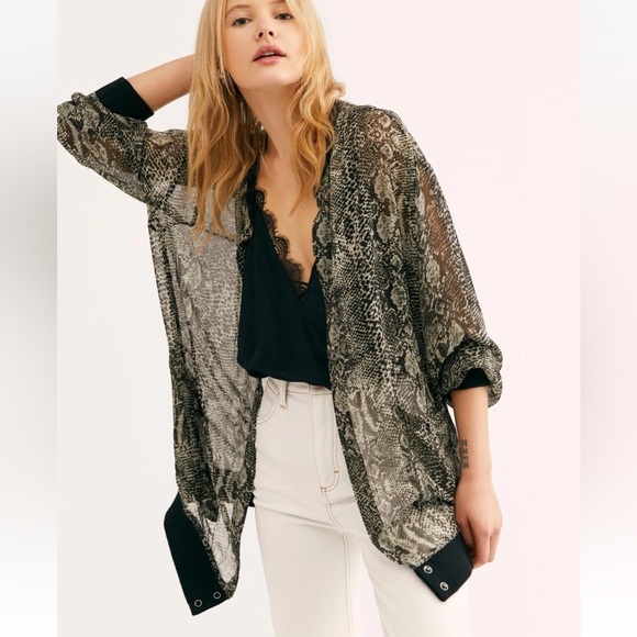 Free People Jackets & Blazers - Free People Lori Snakeskin bomber jacket black gray